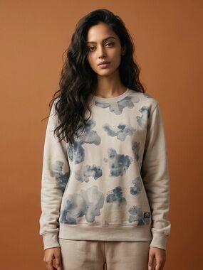 Diesel 55DSL Beige/Gray Print Designer Casual CrewNeck Sporty Sweatshirt 
size L